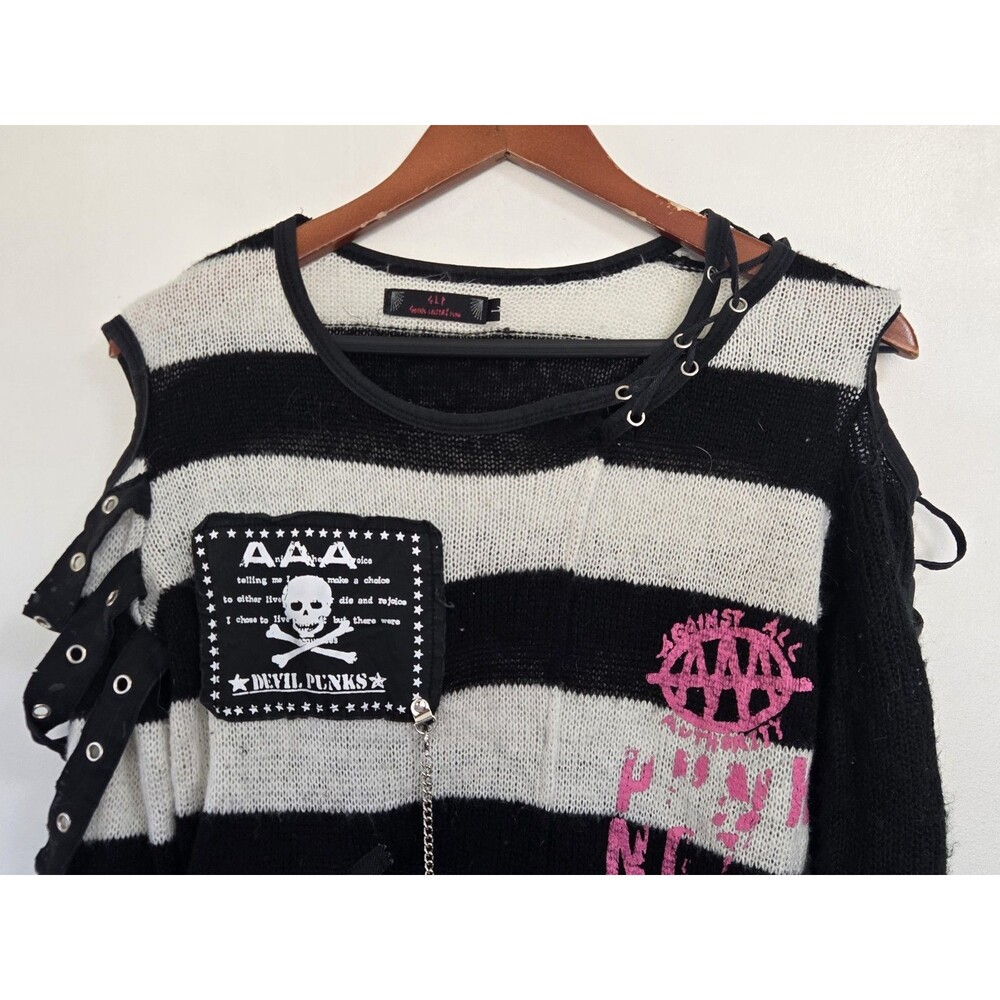 Gothic Lolita Punk Sweater Womens L Y2K Top GLP Goth Punk Rock Retro Emo Grunge - Picture 2 of 8